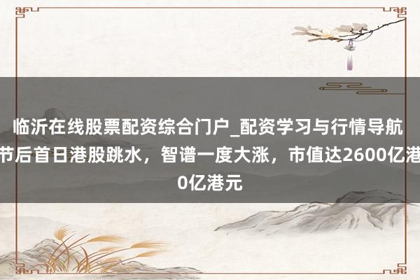 临沂在线股票配资综合门户_配资学习与行情导航 春节后首日港股跳水，智谱一度大涨，市值达2600亿港元